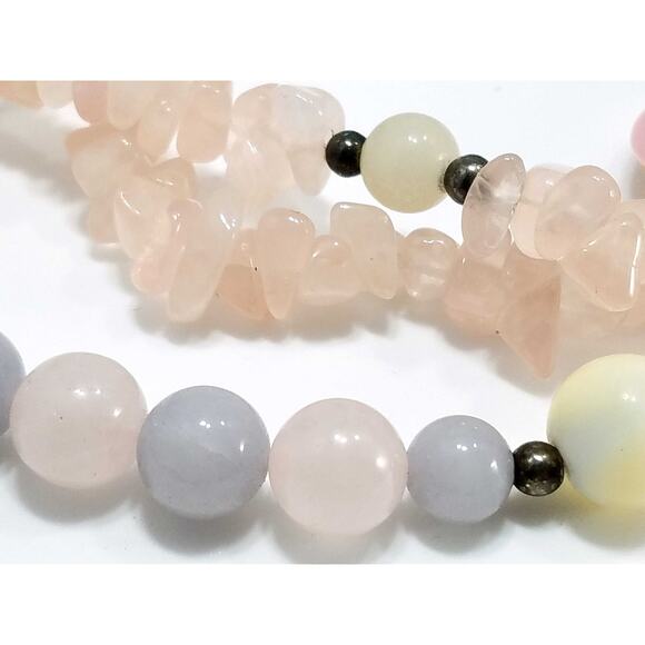 Rose Quartz Gemstone Beaded Necklace Silver Plated Clasp 1960s Vintage - Picture 6 of 10